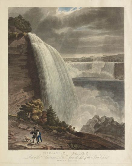 (NIAGARA FALLS.) Bennett, William James. Niagara Falls. Part of the American Fall from the foot of the Stair Case.
